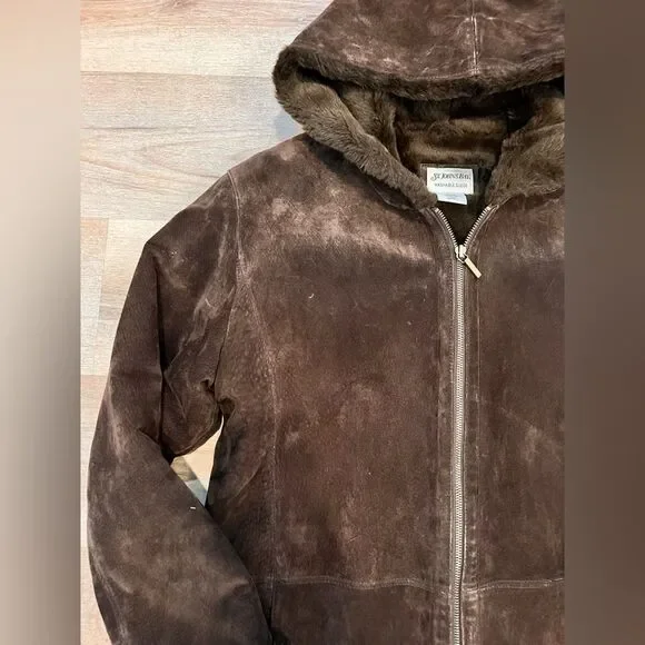 Suede leather brown fur lined jacket - Picture 13 of 14